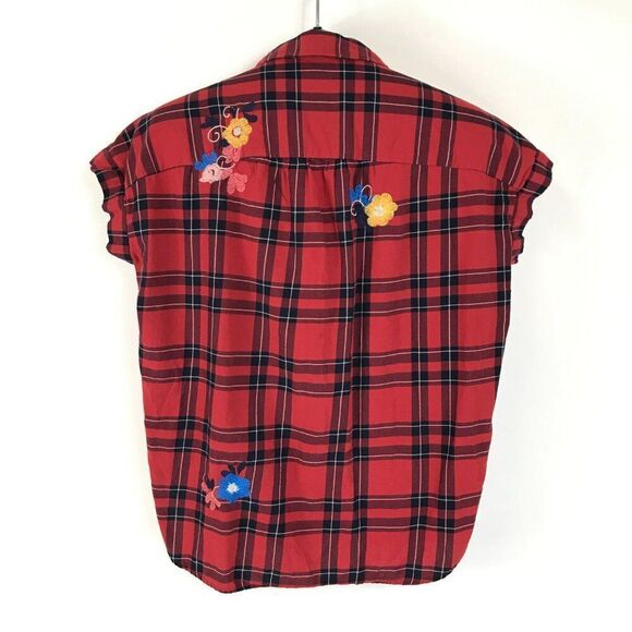 Madewell Embroidered Central Shirt in Dahl Plaid Women's XS Floral Button Down - Picture 7 of 11